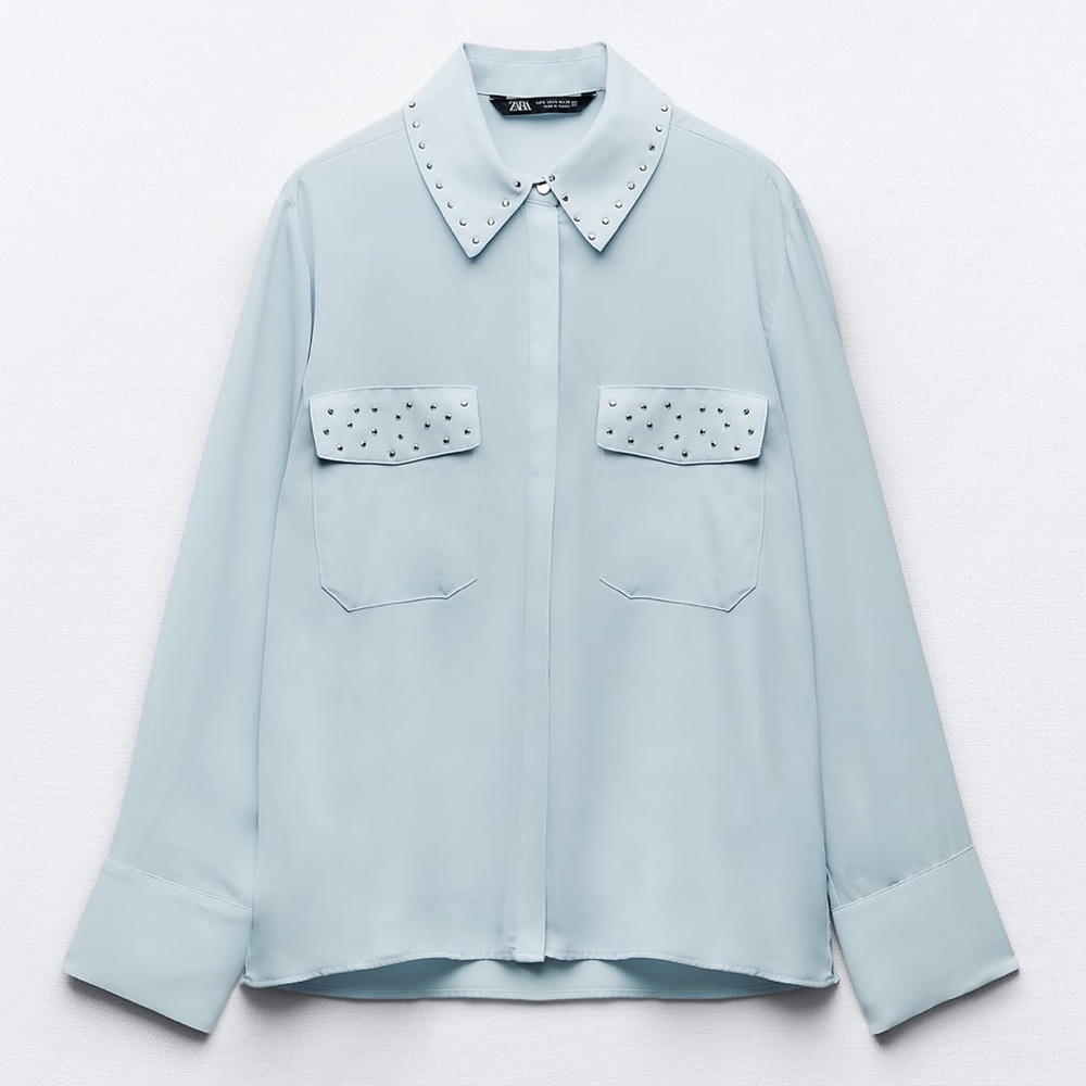 ZARA FLUID STUDDED SHIRT LIGHT BLUE